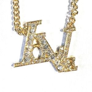 Gold Love Rhinestone Necklace and Studded Earring Set